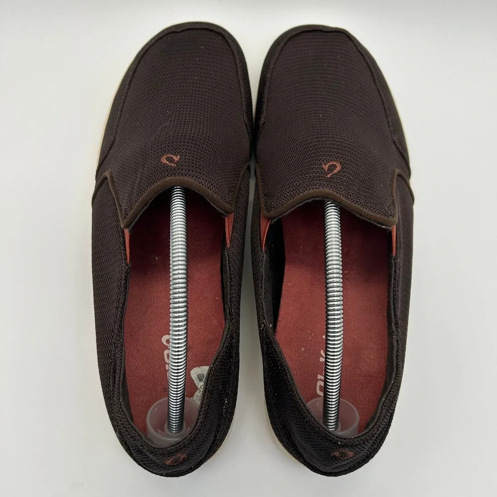 OluKai Nohea Mesh Shoes Mens 12 Brown Slip On Loafer Breathable Drop-In Heel